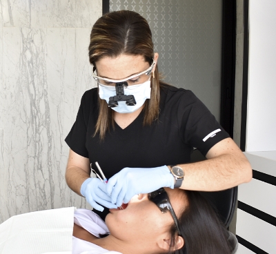 Dental specialist conducting an oral health assessment